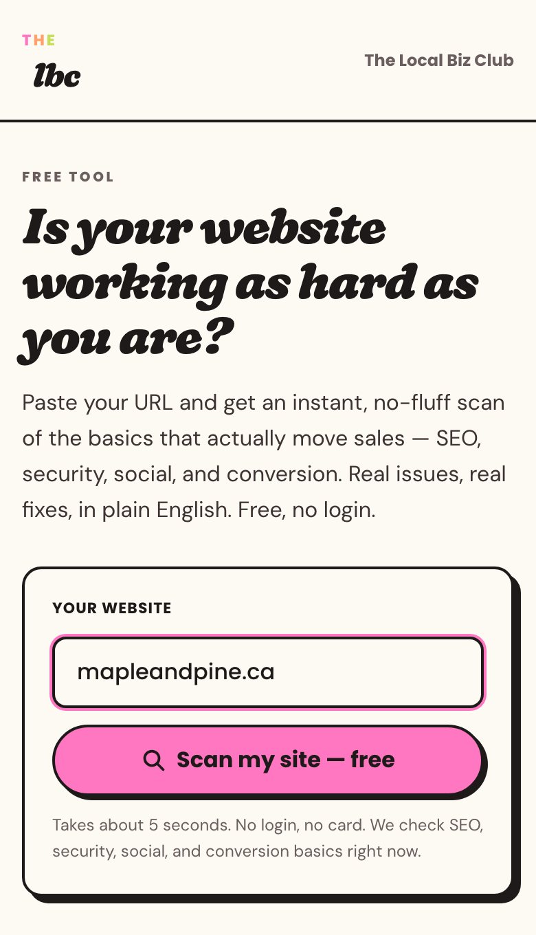 The free website audit on a phone